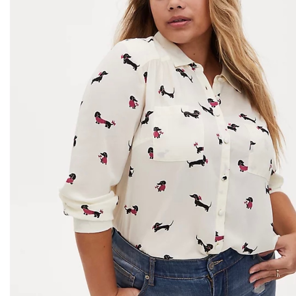 White ivory Dachshund button up